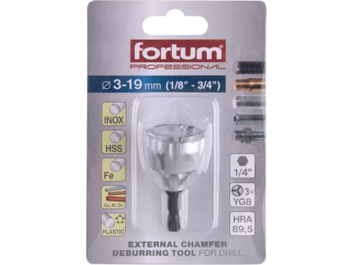 FORTUM sorjátlanító BIT (sorjázó adapter), 3-19mm, fúrógépbe fogható, 1/4"