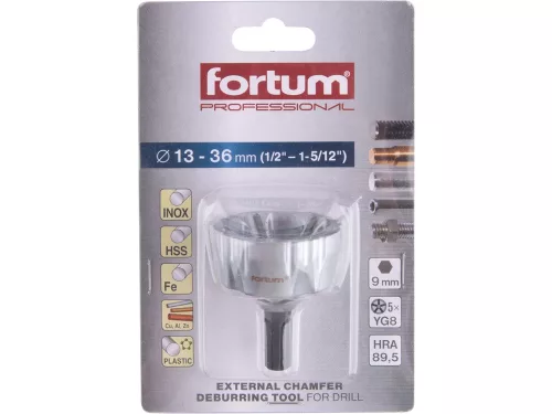 FORTUM sorjátlanító BIT (sorjázó adapter), 13-36 mm, fúrógépbe fogható, 9 mm