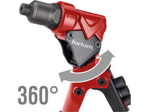 FORTUM  szegecsanya- és popszegecshúzó fogó, 2az1ben, forgatható fejű, kétkaros; 260 mm, CrVMo fej, FORTUM
