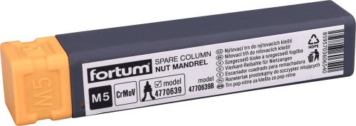 FORTUM  szegecscsavar vezető és húzószár, M5, a 4770639 fogóhoz, CrVMo FORTUM