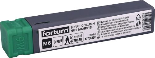 FORTUM  szegecscsavar vezető és húzószár, M6, a 4770639 fogóhoz, CrVMo FORTUM