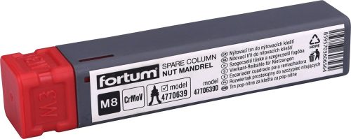 FORTUM  szegecscsavar vezető és húzószár, M8, a 4770639 fogóhoz, CrVMo FORTUM