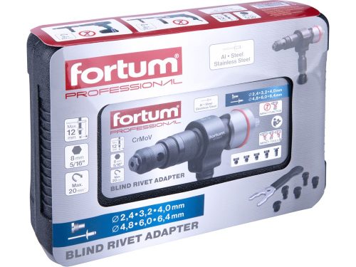 FORTUM  adapter klt. fúrógéphez, popszegecsekhez, 2,4-3,2-4,0-4,8-6,0-6,4 mm-es szegecsekhez; 8mm (5/16" hatszög befogás) FORTUM