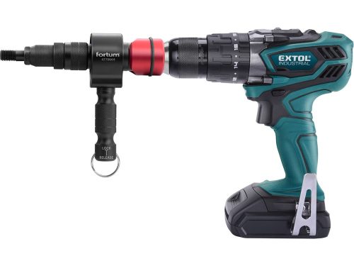 FORTUM adapter klt. fúrógéphez, POP-NUT szegecsanyákhoz, 6 db, M3-M4-M5-M6-M8-M10-M12; 8 mm (5/16") hatszög befogás, FORTUM