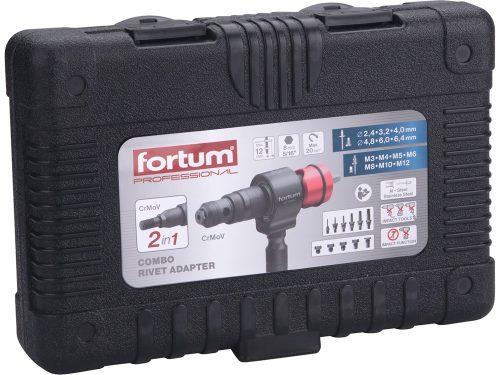 FORTUM  adapter klt. fúrógéphez, 2 az 1-ben, popszegecsekhez és POP-NUT szegecsanyákhoz, 15 db, FORTUM