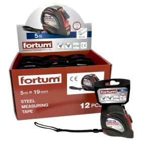   FORTUM mérőszalag, 1 stop, ABS ház, gumírozott; 5×19mm nylon bevonatú szalag, mágneses vég