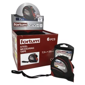   FORTUM mérőszalag, 1 stop, ABS ház, gumírozott; 7,5×25mm nylon bevonatú szalag, mágneses vég