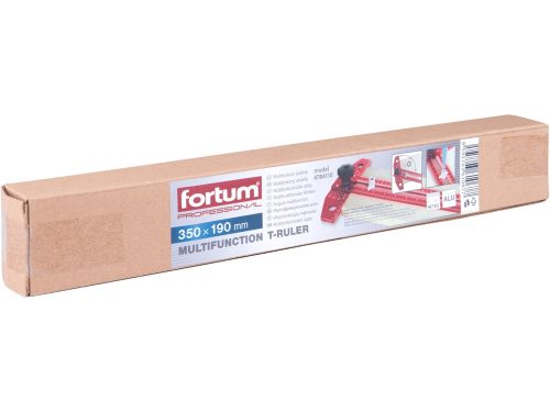 FORTUM  asztalos T-vonalzó és szögmérő, 350×190 mm, ALU, lézer gravírozott, mm beosztás