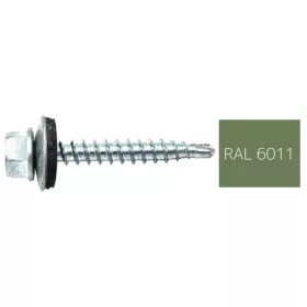   DIN7504K RAL 6011 Rezedazöld hatlapfej önfúró csavar fához fém/EPDM alátét  4,8x35