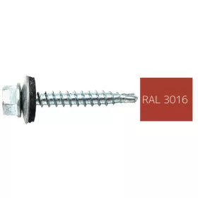   DIN7504K RAL 3016 Korallvörös hatlapfej önfúró csavar fához fém/EPDM alátéttel 4,8x35