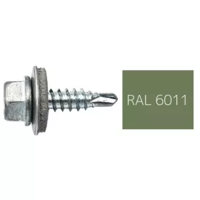   DIN7504K RAL 6011 rezedazöld hatlapfej önfúró fűzőcsavar fém/EPDM alátéttel 4,8x19