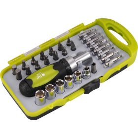   EXTOL CRAFT racsnis BIT dugókulcs, csavarhúzó klt.; 30db-os, CrV., irányváltós, mágneses, műanyag dobozban