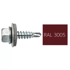   DIN7504K RAL 3005 borvörös hatlapfej önfúró fűzőcsavar fém/EPDM alátéttel 4,8x19
