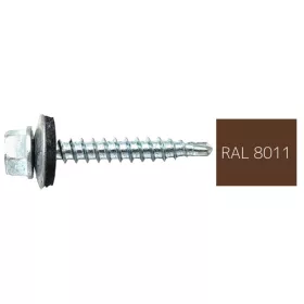   DIN7504K RAL 8011 Dióbarna hatlapfej önfúró csavar fához fém/EPDM alátét 4,8x35