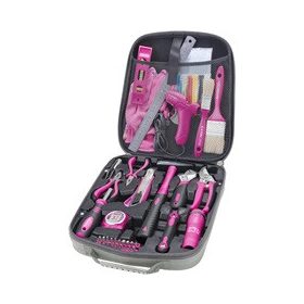   EXTOL LADY szerszámkészlet, 68db; Extol Lady, rózsaszín, fogó, csavarhúzók, kalapács, BIT-ek, ragasztópisztoly, LED-lámpa