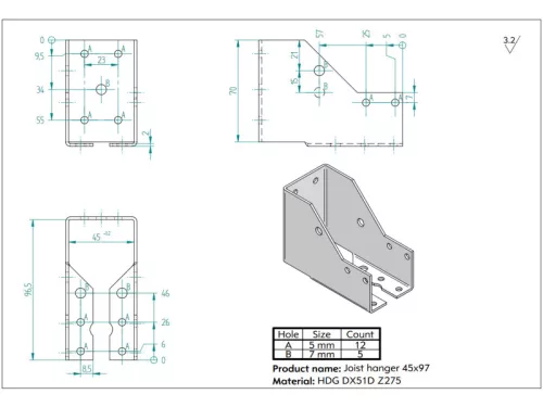 Gerendapapucs 45x97 belső (2mm)