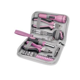   EXTOL LADY szerszámkészlet, 23db, 1/4"; Extol Lady, rózsaszín, 4 dugófej (6-12mm), fogók, csavarhúzó markolat, mérőszalag, BIT-ek