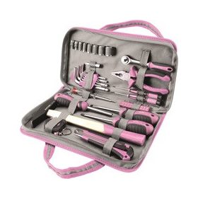   EXTOL LADY szerszámkészlet, 39db, 1/4"; Extol Lady, rózsaszín, 8 dugófej (5-14mm), fogó, csavarhúzók, kalapács, BIT-ek