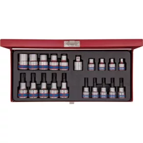   KingTony 20 részes 1/2"+ 3/8"-os torx dugókulcs-és bitkészlet E6–E20, TX10–TX55 7120PR