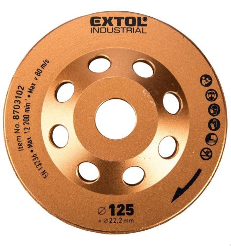 EXTOL INDUSTRIAL gyémántcsiszoló korong; 125mm×22,2mm, Turbo/lamellás jellegű