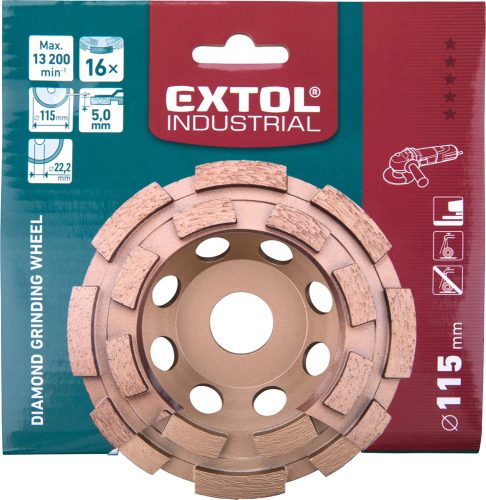 EXTOL INDUSTRIAL gyémántcsiszoló korong; 115mm×22,2mm, kétsoros