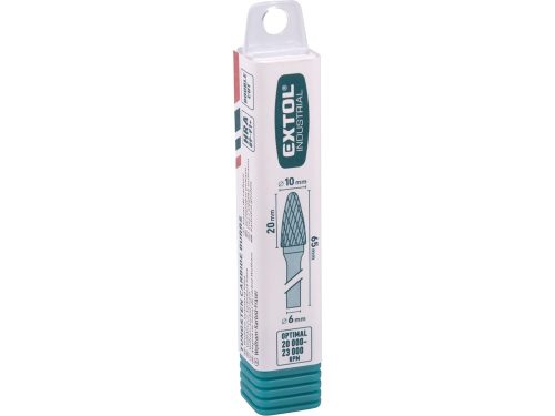 EXTOL INDUSTRIAL keményfém turbómaró (rotormaró), íves, kerek orrú, átmérő 10×20mm/szár 6mm, keresztfogazás