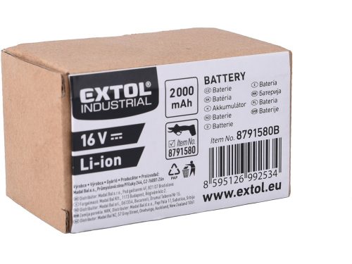EXTOL INDUSTRIAL tartalék akku Li-ion, 16V, 2000 mAh a 8791580 géphez