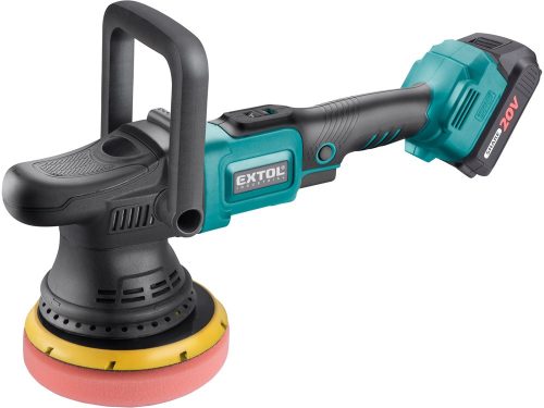 EXTOL INDUSTRIAL akkus excenteres polírozógép, Share20V, 20V, Li-ion, szénkefe nélküli motor, 1db akku, 1db töltő, 2000 mAh, 150 mm