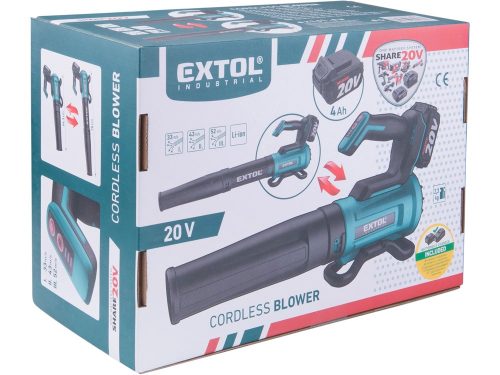 Extol Indrustrial akkus lombfúvó Share20V, 20V, Li-ion, kefementes, 1db akku, 1db töltő, 4000 mAh