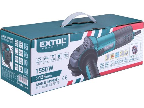 EXTOL INDUSTRIAL  sarokcsiszológép 125mm 1550W, kefementes, szabályozható fordulatszám, lágy indítás, terhelésnél konstans fordulatszám