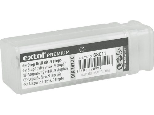 EXTOL PREMIUM lépcsős fémfúró HSS, 12 lépcsős (6-39mm, 3mm lépcsők)
