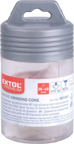 EXTOL PREMIUM lyukmaró, csonkakúp (lyuktágító/lyukfúró/furat csiszoló) csempére, gyémánt bevonat; 48mm × M14, sarokcsiszolóra