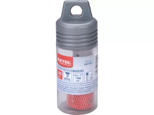EXTOL PREMIUM lyukmaró (lyuktágító/ujjmaró) kerámiára  és csempére, gyémánt vágóél; 20mm × M14, sarokcsiszolóba fogható