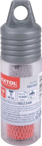 EXTOL PREMIUM körkivágó csempére, gyémánt vágóél; 18mm × M14, sarokcsiszolóba fogható