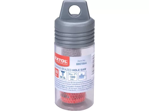 EXTOL PREMIUM körkivágó csempére, gyémánt vágóél; 20mm × M14, sarokcsiszolóba fogható