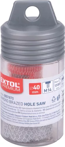 EXTOL PREMIUM körkivágó csempére, gyémánt vágóél; 40mm × M14, sarokcsiszolóba fogható