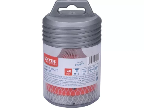 EXTOL PREMIUM körkivágó csempére, gyémánt vágóél; 68mm × M14, sarokcsiszolóba fogható