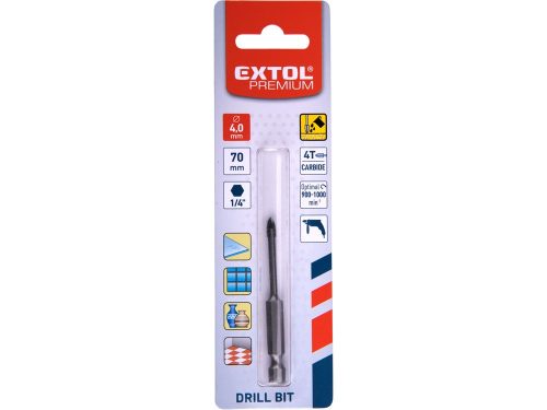 EXTOL PREMIUM fúró üvegre, kerámiára és csempére, keményfém lapkás; 4×70mm, 1/4" hatszög befogás