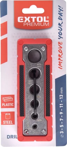EXTOL PREMIUM fúróvezető sablon (fúrósablon) fúrószárakhoz, 6 méret: 3-13 mm
