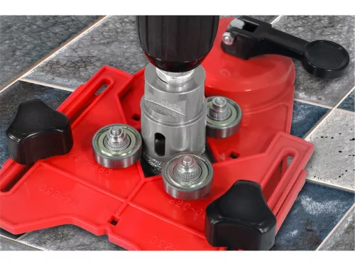 EXTOL PREMIUM fúróvezető sablon gyémánt körkivágókhoz, állítható: 4-83 mm, tapadókorongos