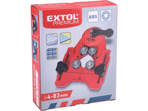 EXTOL PREMIUM fúróvezető sablon gyémánt körkivágókhoz, állítható: 4-83 mm, tapadókorongos