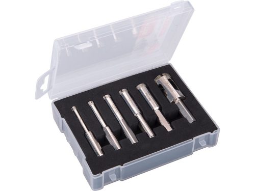 EXTOL PREMIUM körkivágó klt. 6 db, üvegre, kerámiára és csempére, gyémánt vágóél; 6-20 mm, fúrógépbe fogható