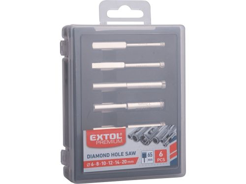 EXTOL PREMIUM körkivágó klt. 6 db, üvegre, kerámiára és csempére, gyémánt vágóél; 6-20 mm, fúrógépbe fogható