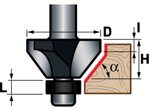 EXTOL PREMIUM felsőmaró fára, 45° kúpos (szögmaró), csapágyas, D30×H13, befogás: 8mm, keményfém lapkás