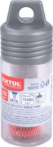 EXTOL PREMIUM körkivágó csempére, gyémánt vágóél; 22mm × M14, sarokcsiszolóba fogható