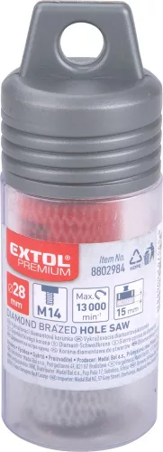 EXTOL PREMIUM körkivágó csempére, gyémánt vágóél; 28mm × M14, sarokcsiszolóba fogható