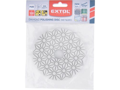 EXTOL PREMIUM gyémánt csiszolókorong/polírkorong, csempe élcsiszoló, tépőzáras; 100mm, P400, száraz és vizes