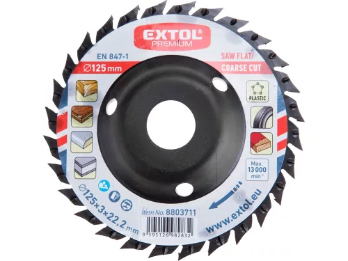 EXTOL PREMIUM faforgácsoló korong; max 13000 ford/perc, sarokcsiszolóhoz, fém, 125×22,2mm