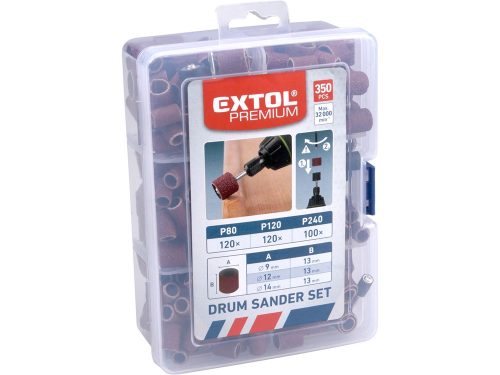 EXTOL PREMIUM mini csiszoló klt. 3,2 mm befogás, 350 db, 3 féle hengeres fejforma