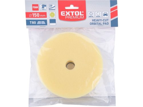 EXTOL PREMIUM polírkorong, erős polírozás, T80, 150×25mm, tengely: 22 mm; sárga, tépőzáras